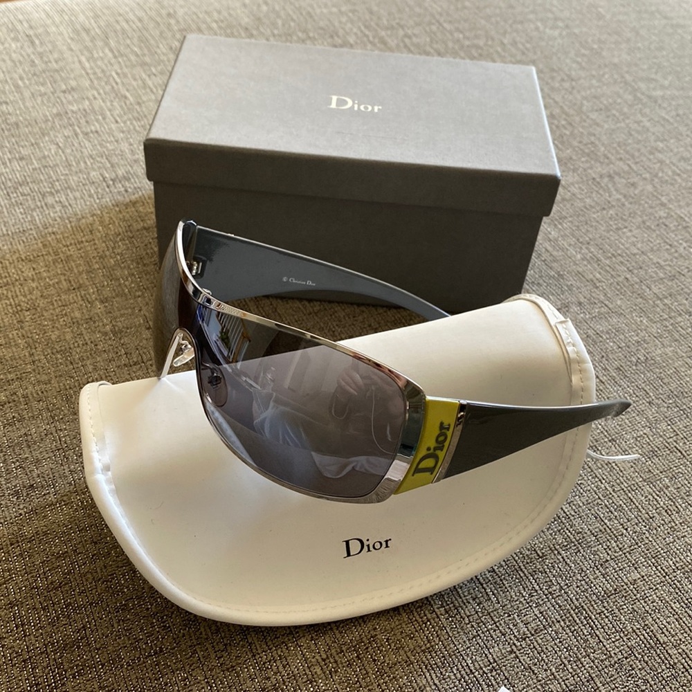 😎 Christian DIOR Shield  Sunglasses 🕶️  SUBDIOR 2 RMBSF Gray Silver Yellow 🩶